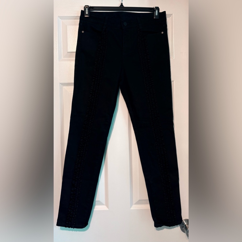 Stella McCartney Black Denim Pant with Ruffles. Size 30